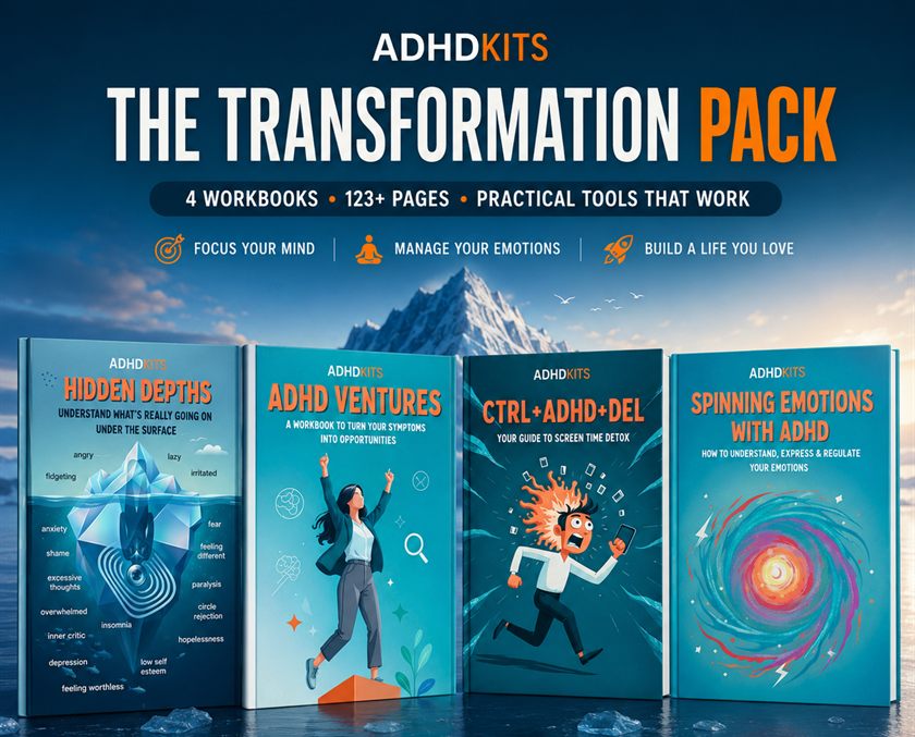 The four ADHD workbooks in the Transformation Pack